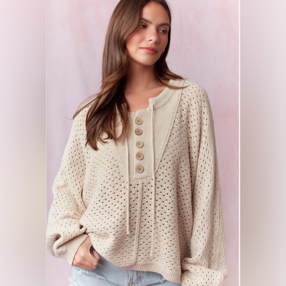 Peach Love California Taupe Knit Sweater size L